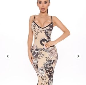 Fashion Nova Beige and Black Maxi Dress
